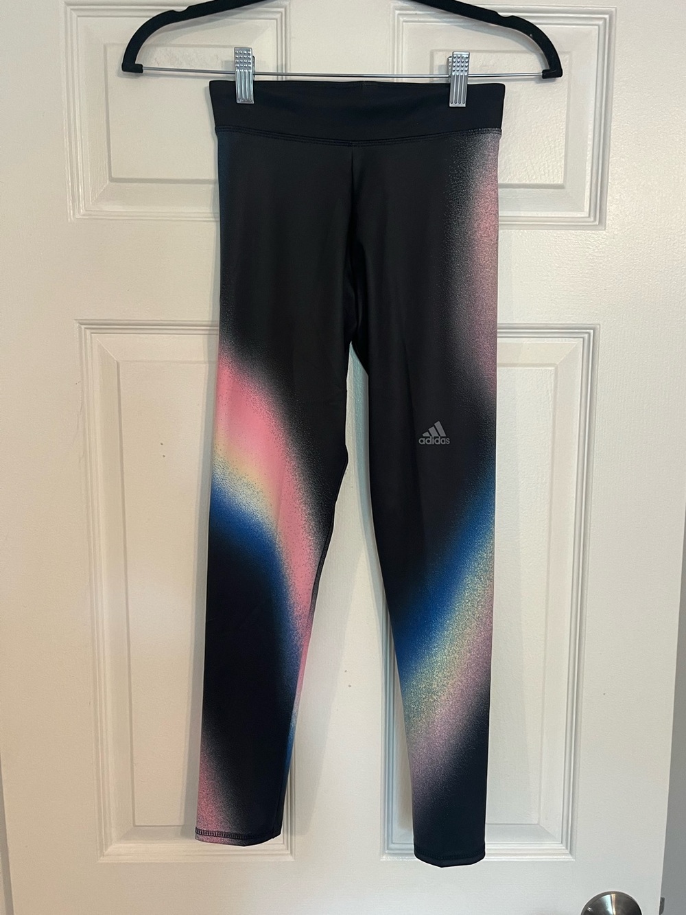 NWT adidas Girl’s 10/12 Black Leggings with Pink and Blue Gradient